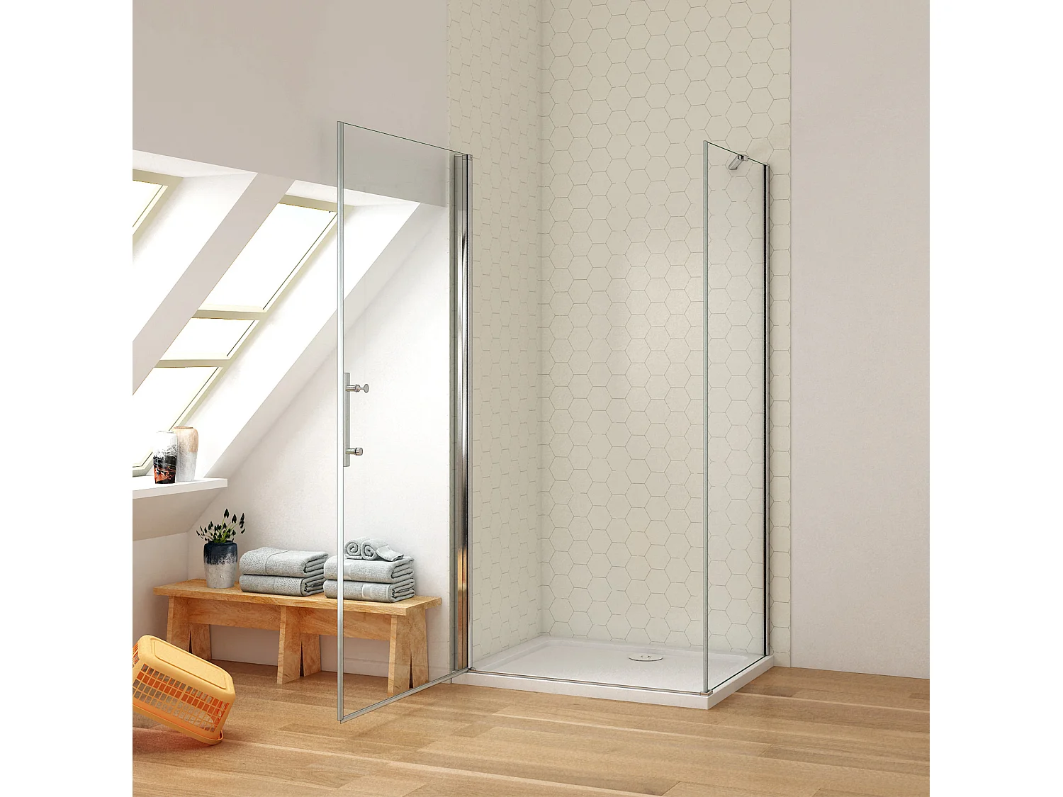 Duschkabine Eckeinstieg Dusche Duschabtrennnung Schwingtür Duschtür 6mm NaNo ESG Glas H 195cm 90X76cm