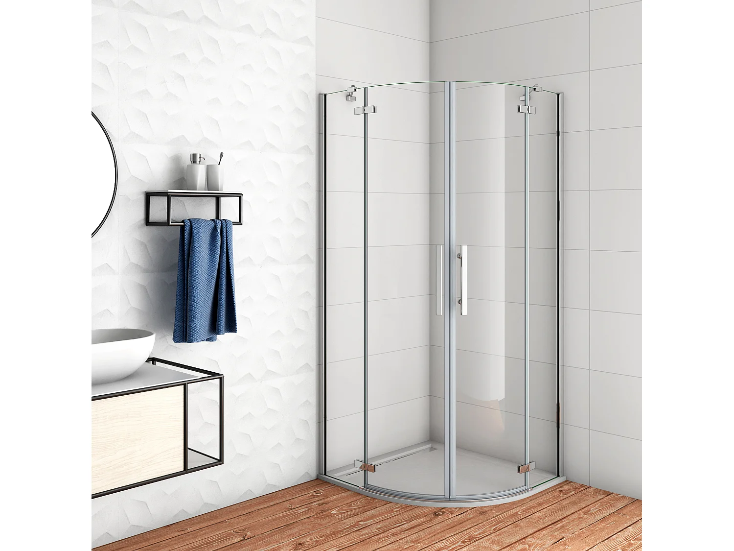 Duschkabine Runddusche Viertelkreis 6mm ESG NANO Glas Duschtür 80x80x195cm