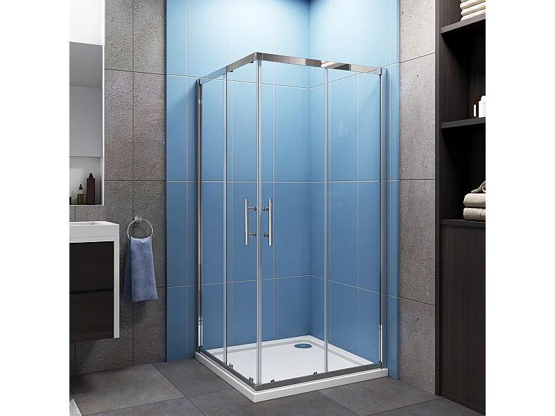 uschkabine Eckeinstieg Schiebetür Duschabtrennung Duschwand ohne Duschtasse 90x80x185cm