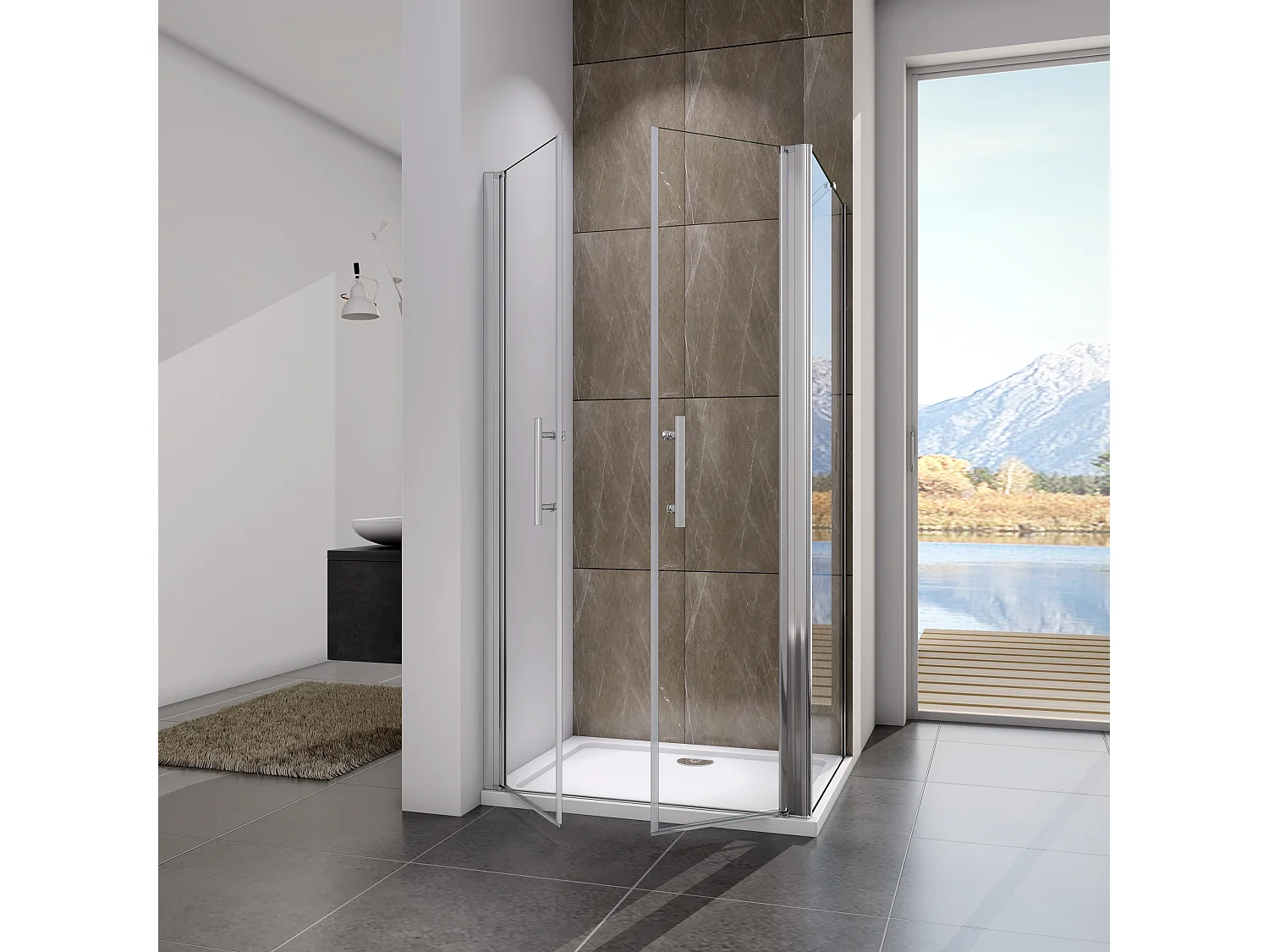 Duschkabine Duschabtrennung Eckeinstieg Pendeltür Aluminiumrahmen Drehtür mit Seitenwand Höhe 195 cm 90X80cm