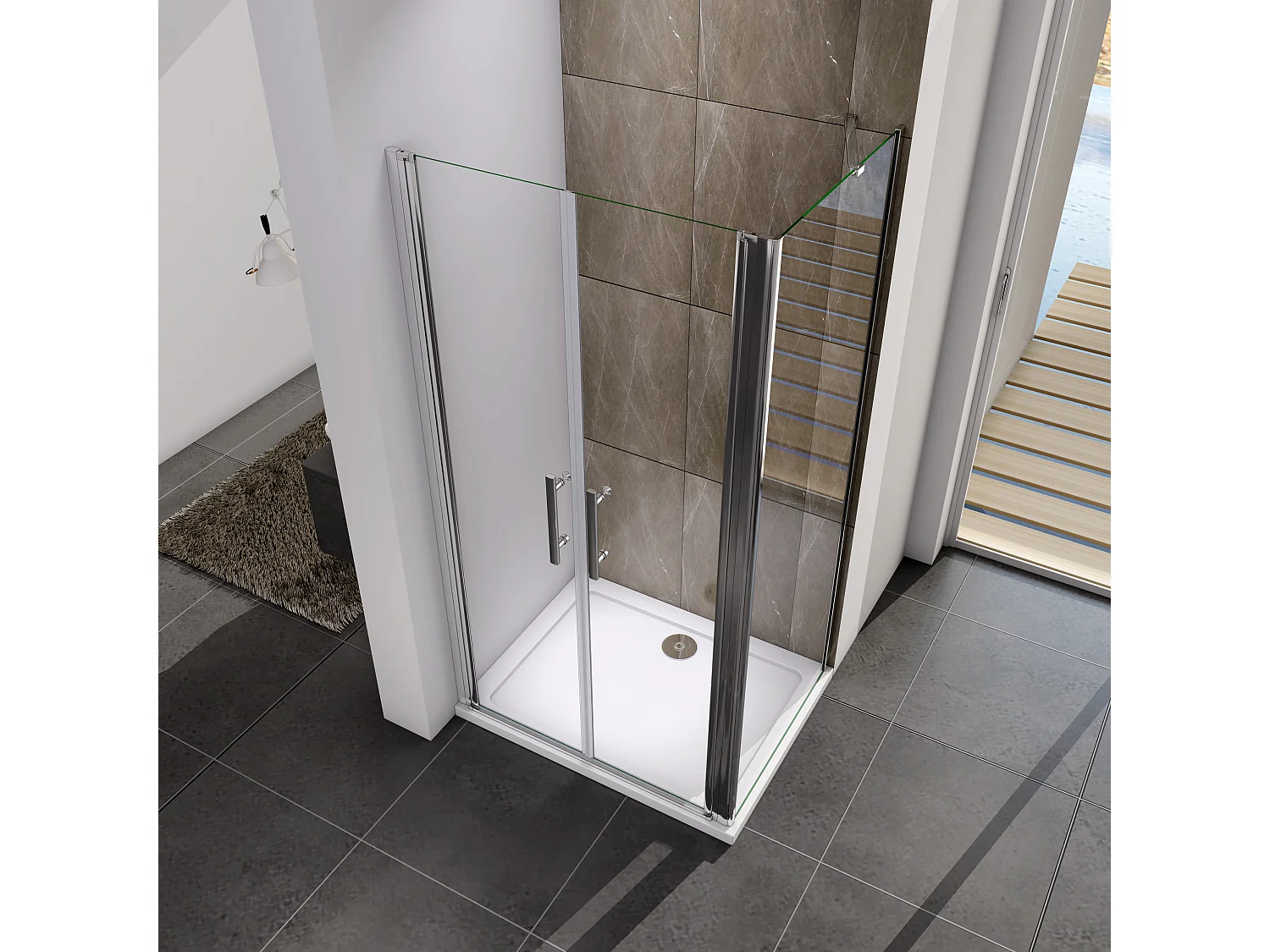 Duschkabine Duschabtrennung Eckeinstieg Pendeltür Aluminiumrahmen Drehtür mit Seitenwand Höhe 195 cm 90X80cm