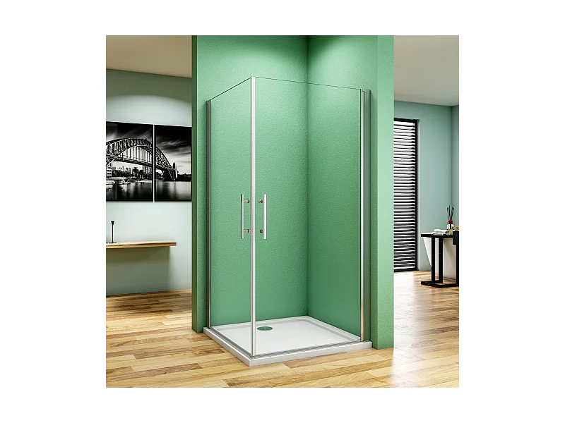 Schwingtür Duschtür ESG Nano-Glas Eckeinstieg Duschabtrennung Dusche Duschkabine B:90xT:90x185cm