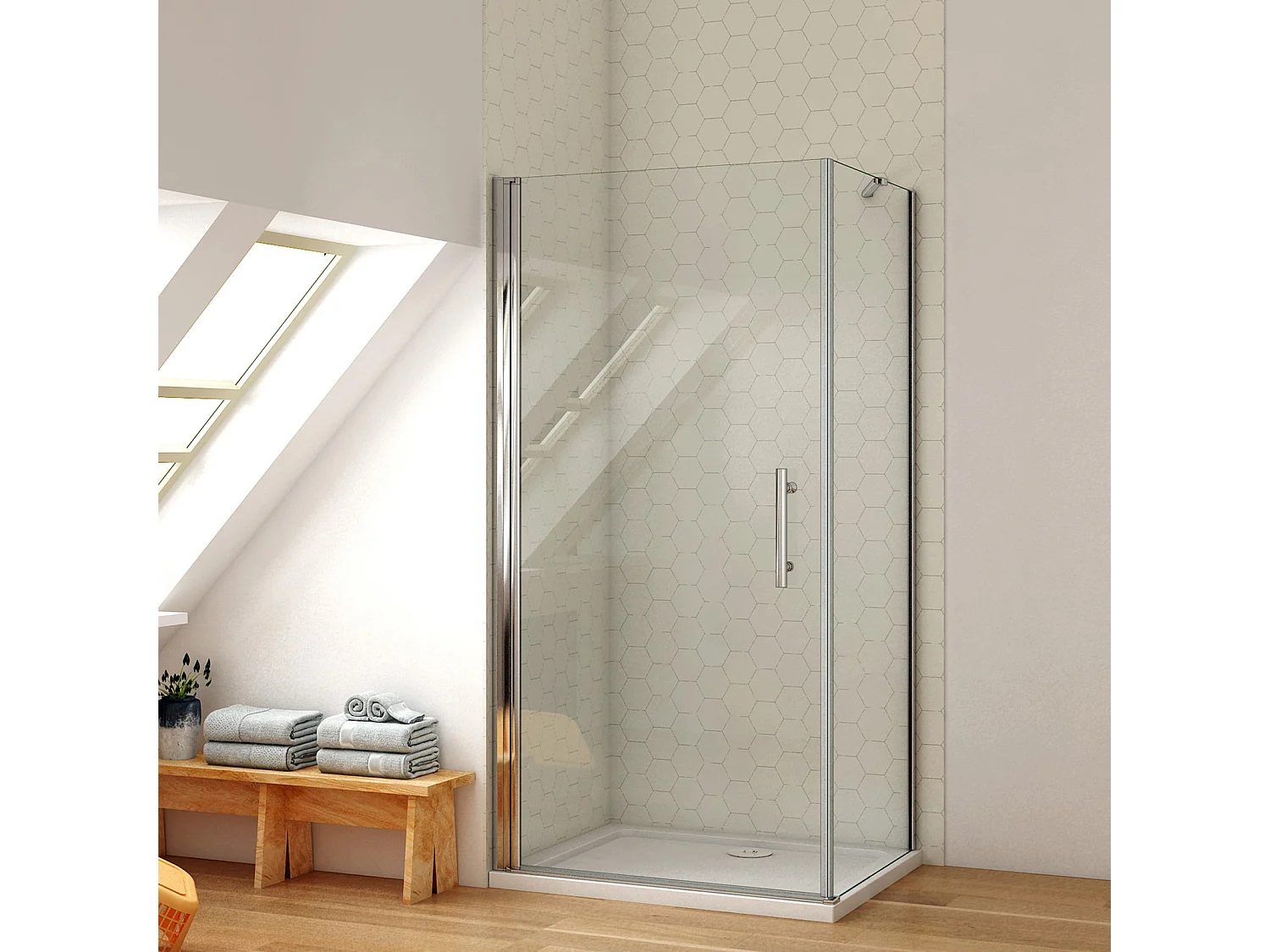 Duschkabine Eckeinstieg Dusche Duschabtrennnung Schwingtür Duschtür 6mm NaNo ESG Glas H 195cm 76X70cm