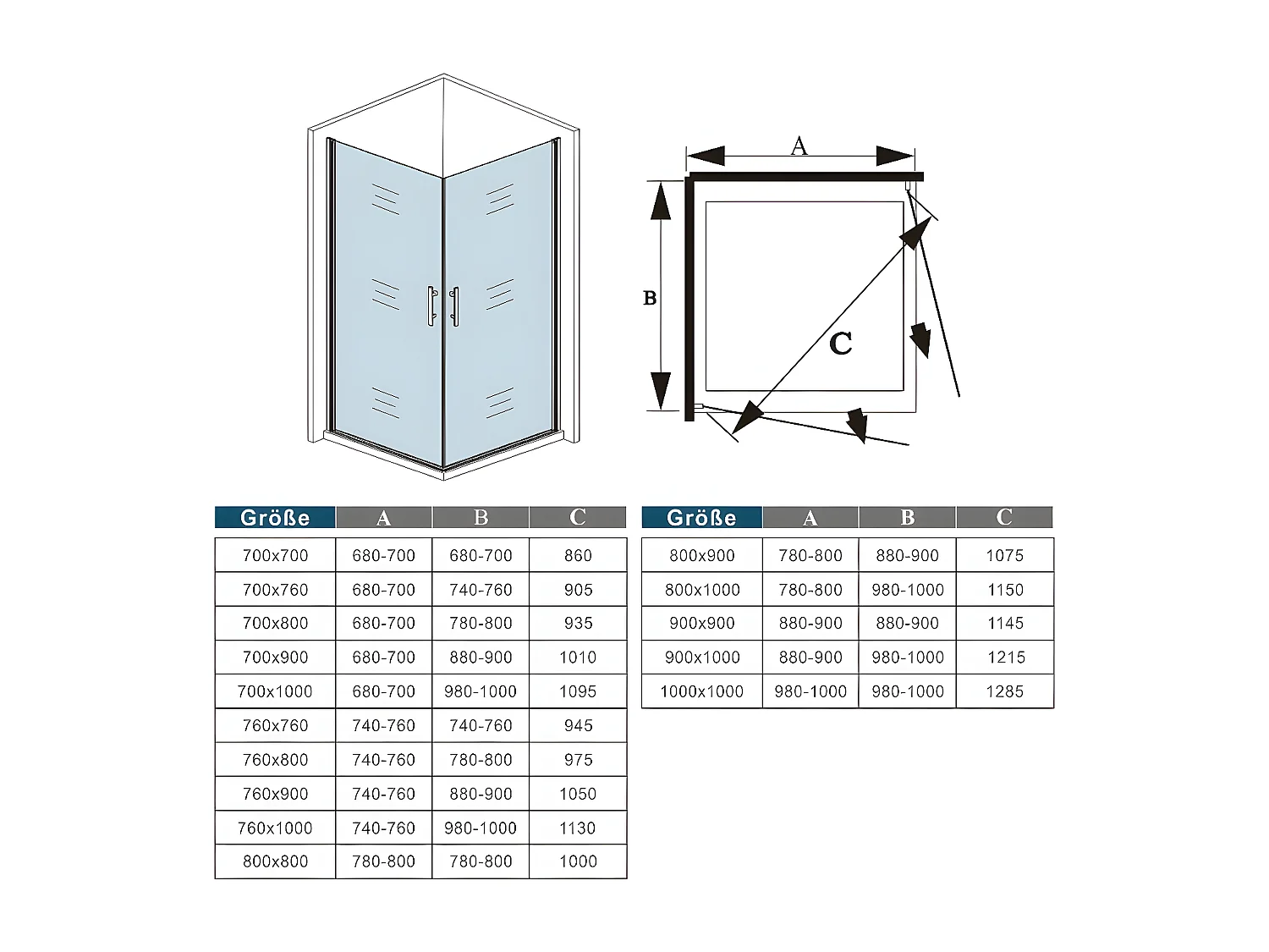 Schwingtür Duschtür ESG Nano-Glas Eckeinstieg Duschabtrennung Dusche Duschkabine B:70xT:70x185cm