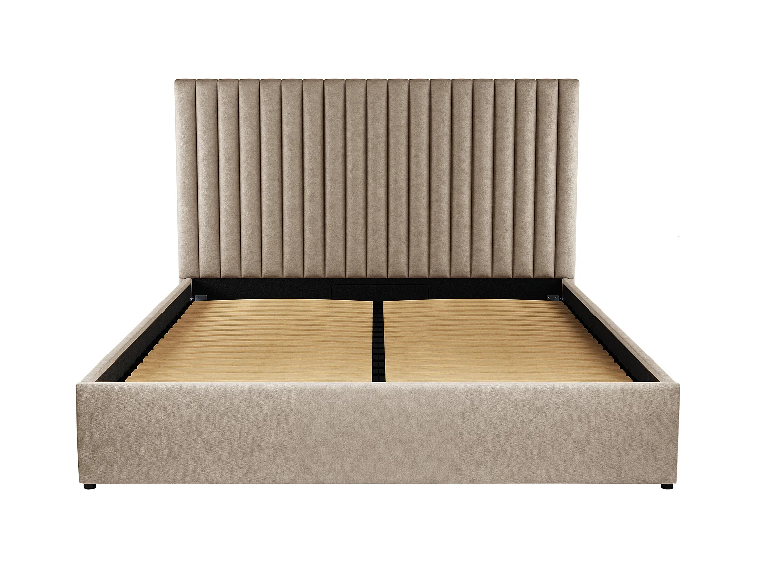 Lit coffre 120 x 190 cm avec tête de lit coutures verticales - Tissu - Taupe + Matelas - SARAH