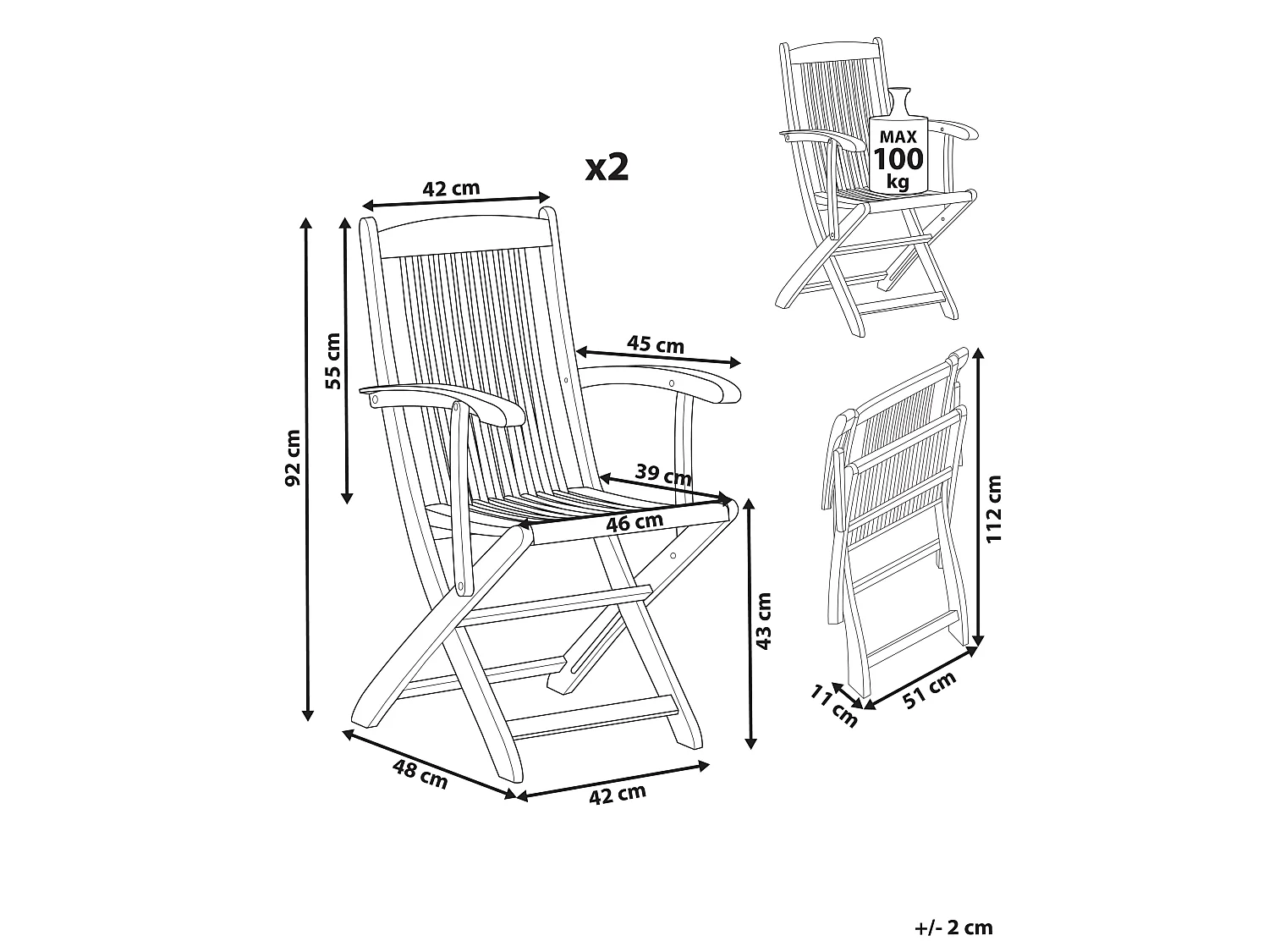 Lot de 2 chaises de jardin MAUI II Acacia Marron clair