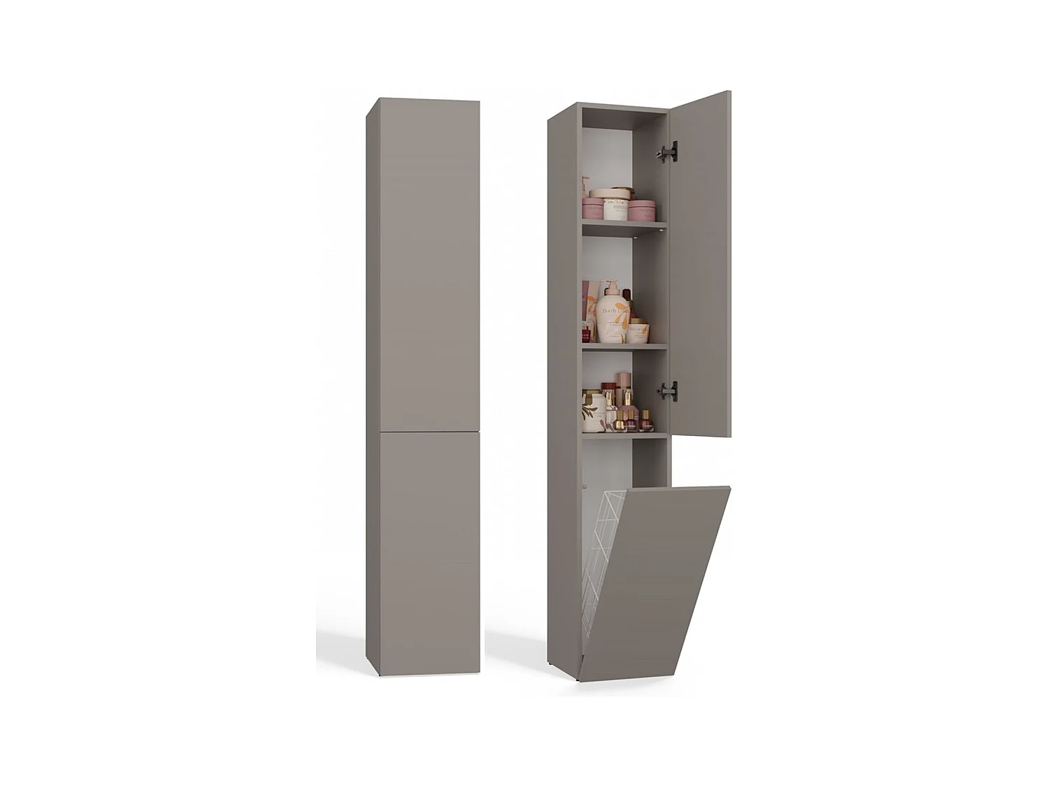 YANA - Meuble salle de bain avec panier à linge gris - 31x30x174 cm - Colonne rangement SDB