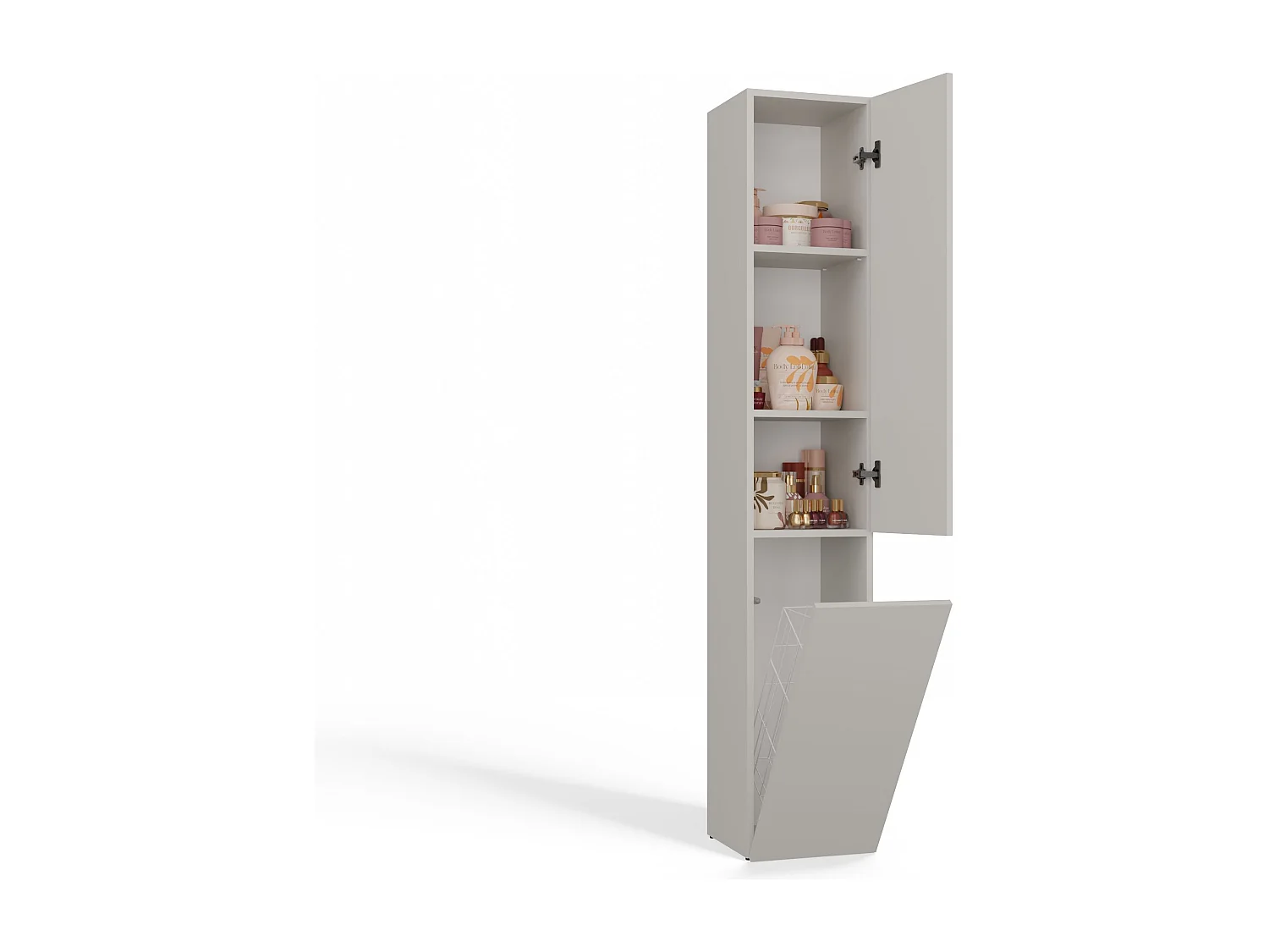 YANA - Meuble salle de bain avec panier à linge beige - 31x30x174 cm - Colonne rangement SDB