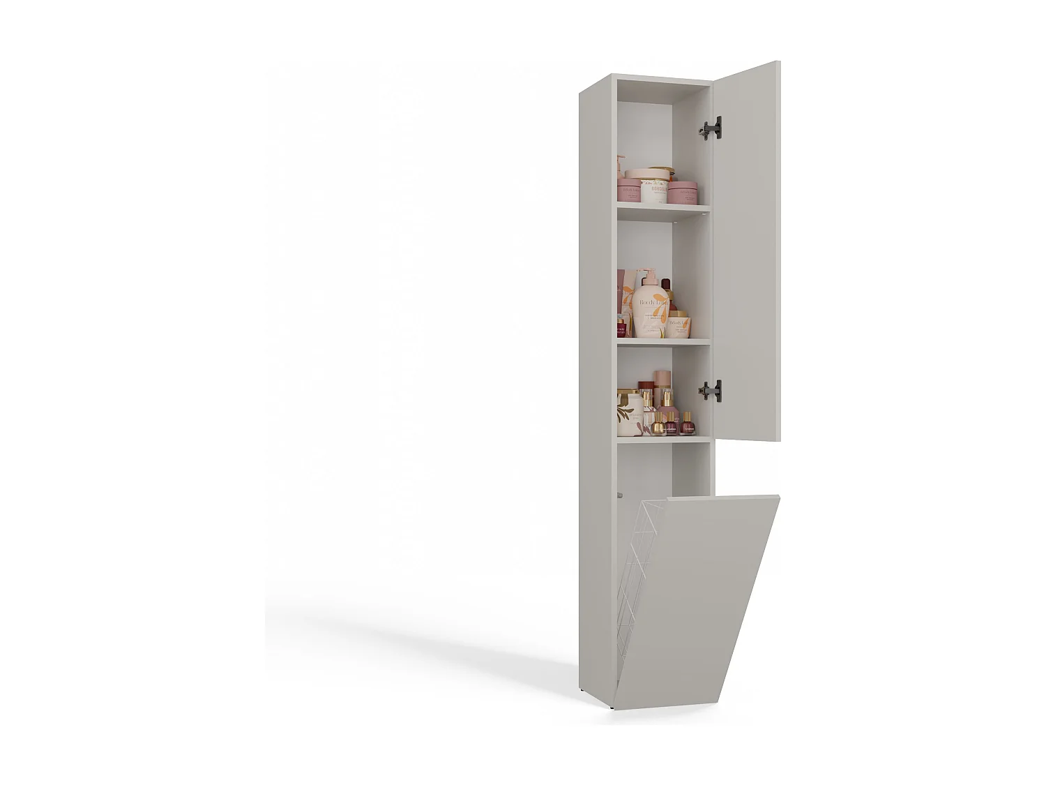 YANA - Meuble salle de bain avec panier à linge beige - 31x30x174 cm - Colonne rangement SDB