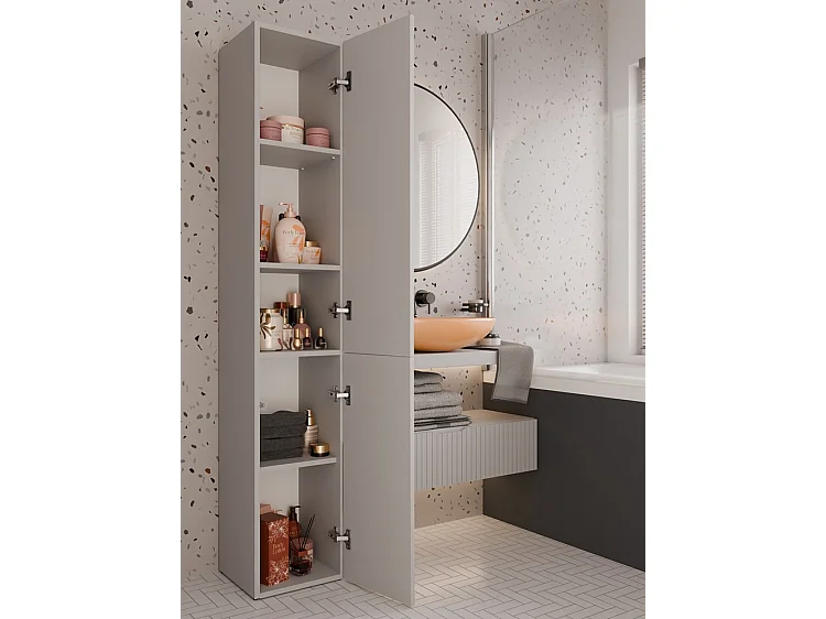 KOMMA - Meuble salle de bain 2 portes beige - 31x30x174 cm - Colonne rangement SDB