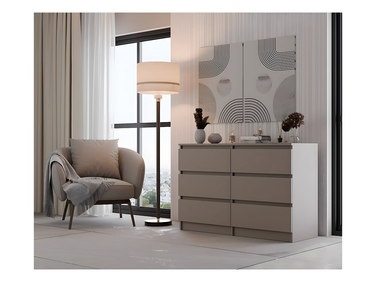 MILANO - Ampia cassettiera da camera 6 cassetti - 30x120x77cm - Stile scandinavo - Mobile contenitore