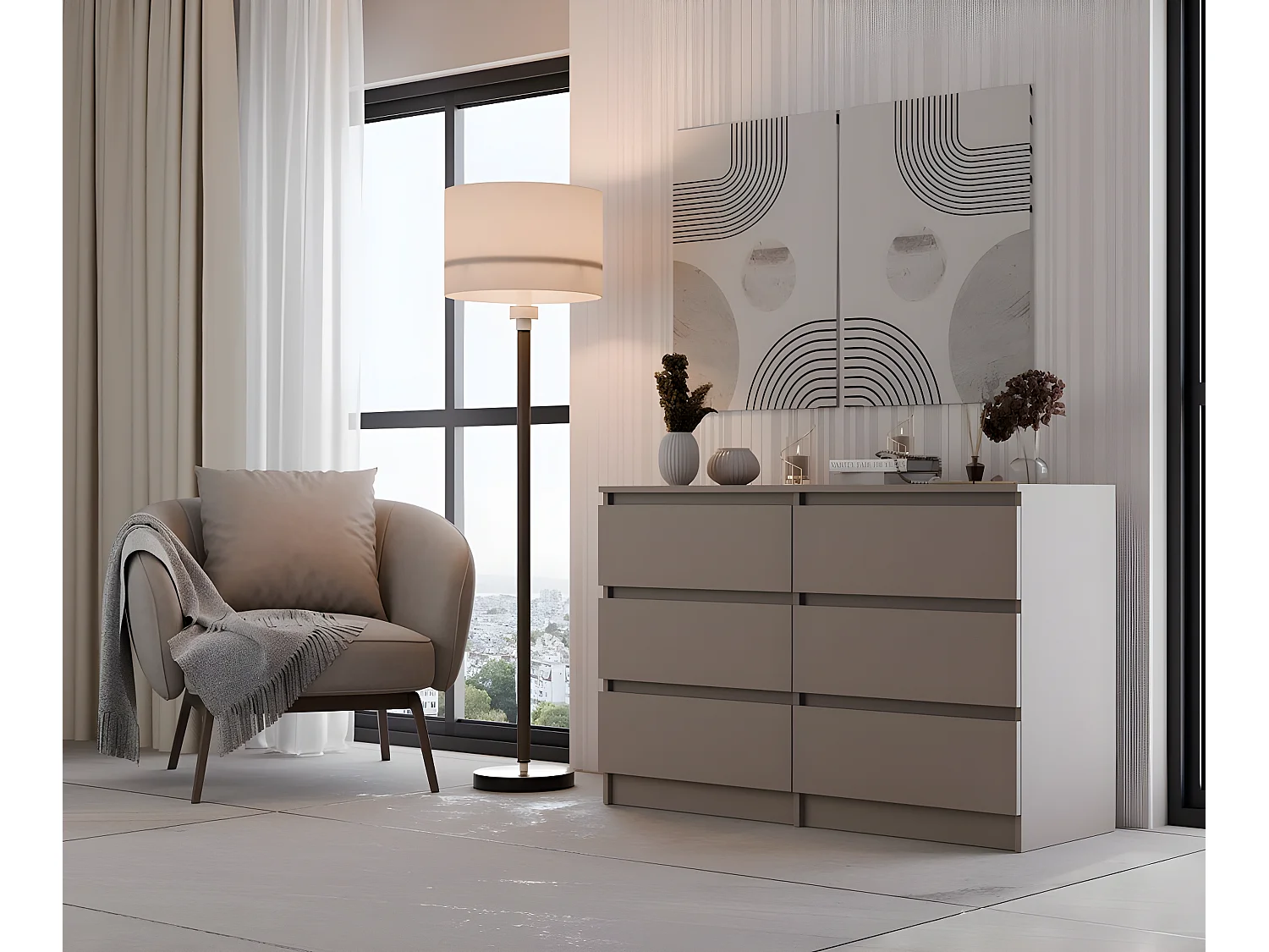 MILANO - Ampia cassettiera da camera 6 cassetti - 30x120x77cm - Stile scandinavo - Mobile contenitore