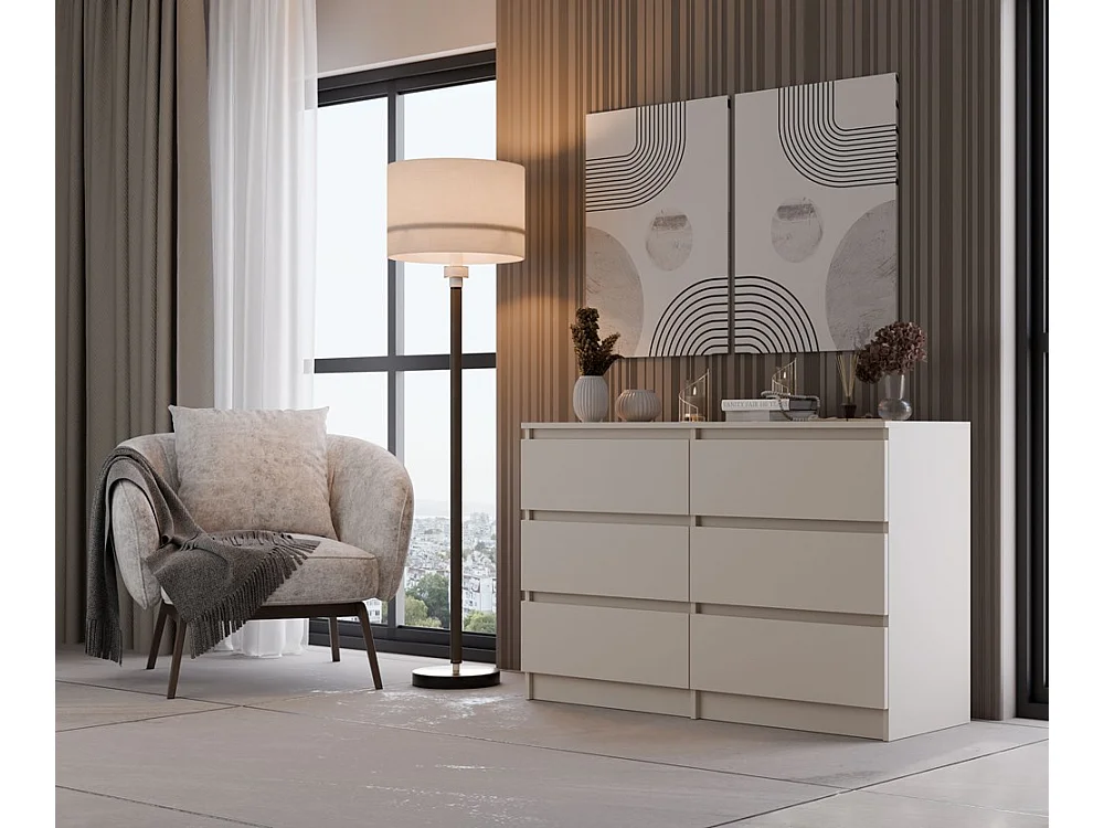 MILAN | Commode contemporaine 6 tiroirs chambre/salon/bureau | 30x120x77 cm Beige | Style scandinave | Meuble de rangementent