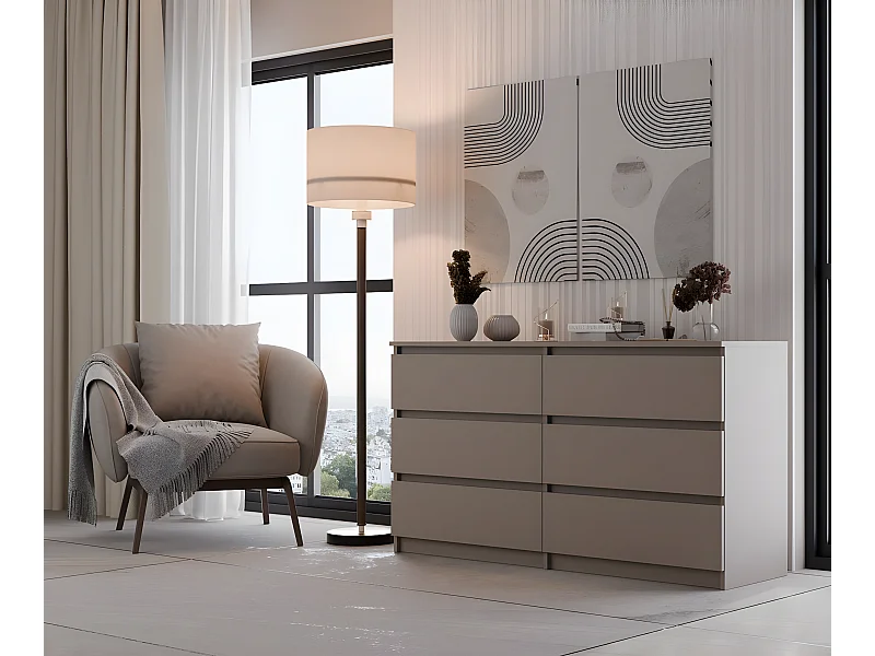 ASTER - Cómoda grande dormitorio salón oficina - 6 cajones - 138x40x77cm - 6 cajones - estilo escandinavo