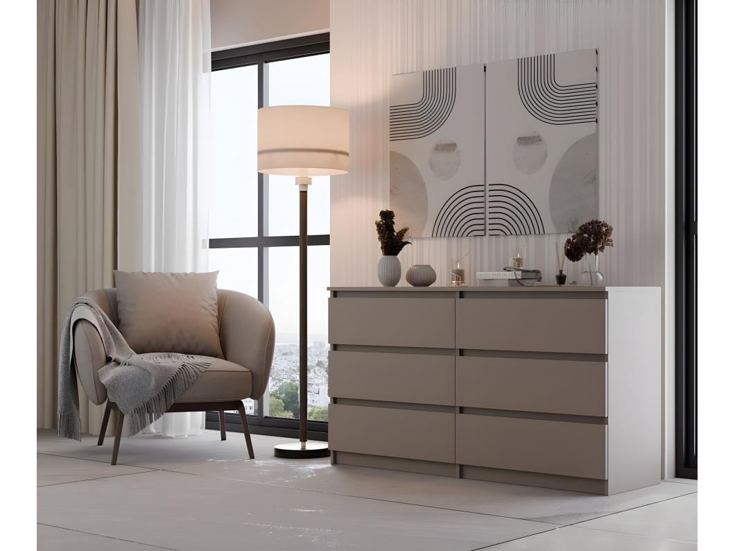 ASTER - Cómoda grande dormitorio salón oficina - 6 cajones - 138x40x77cm - 6 cajones - estilo escandinavo
