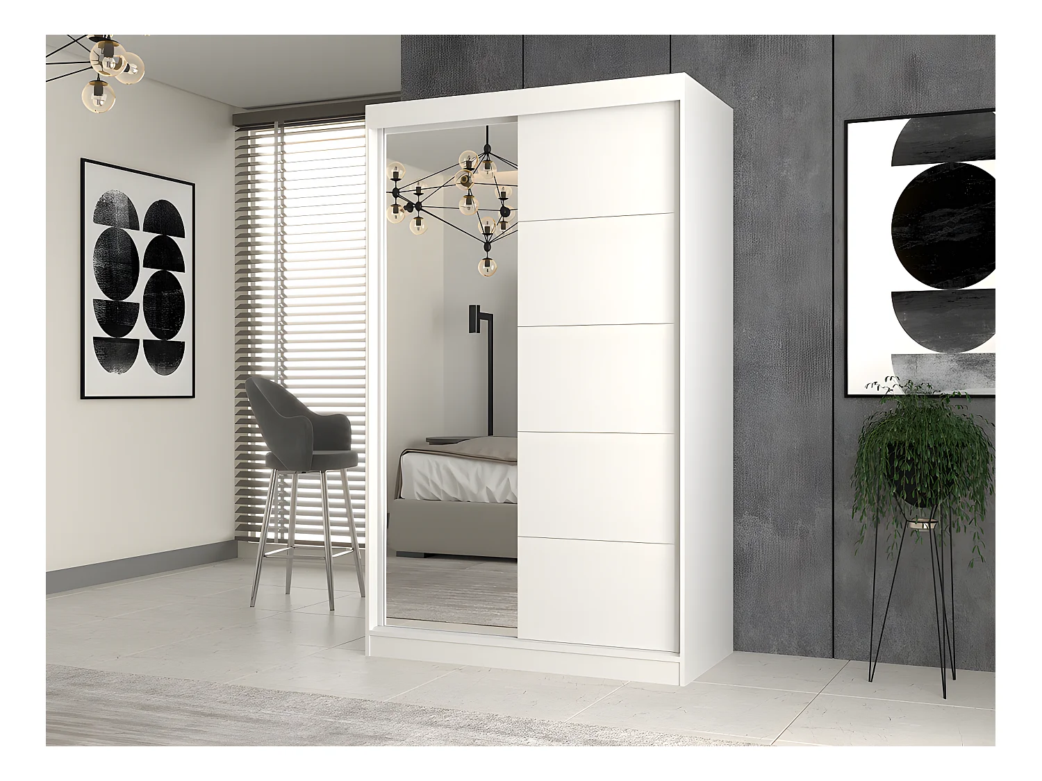 PAOLO - Armario con 2 puertas correderas - 1 espejo - Ancho 120 cm - Vestidor con 2 puertas