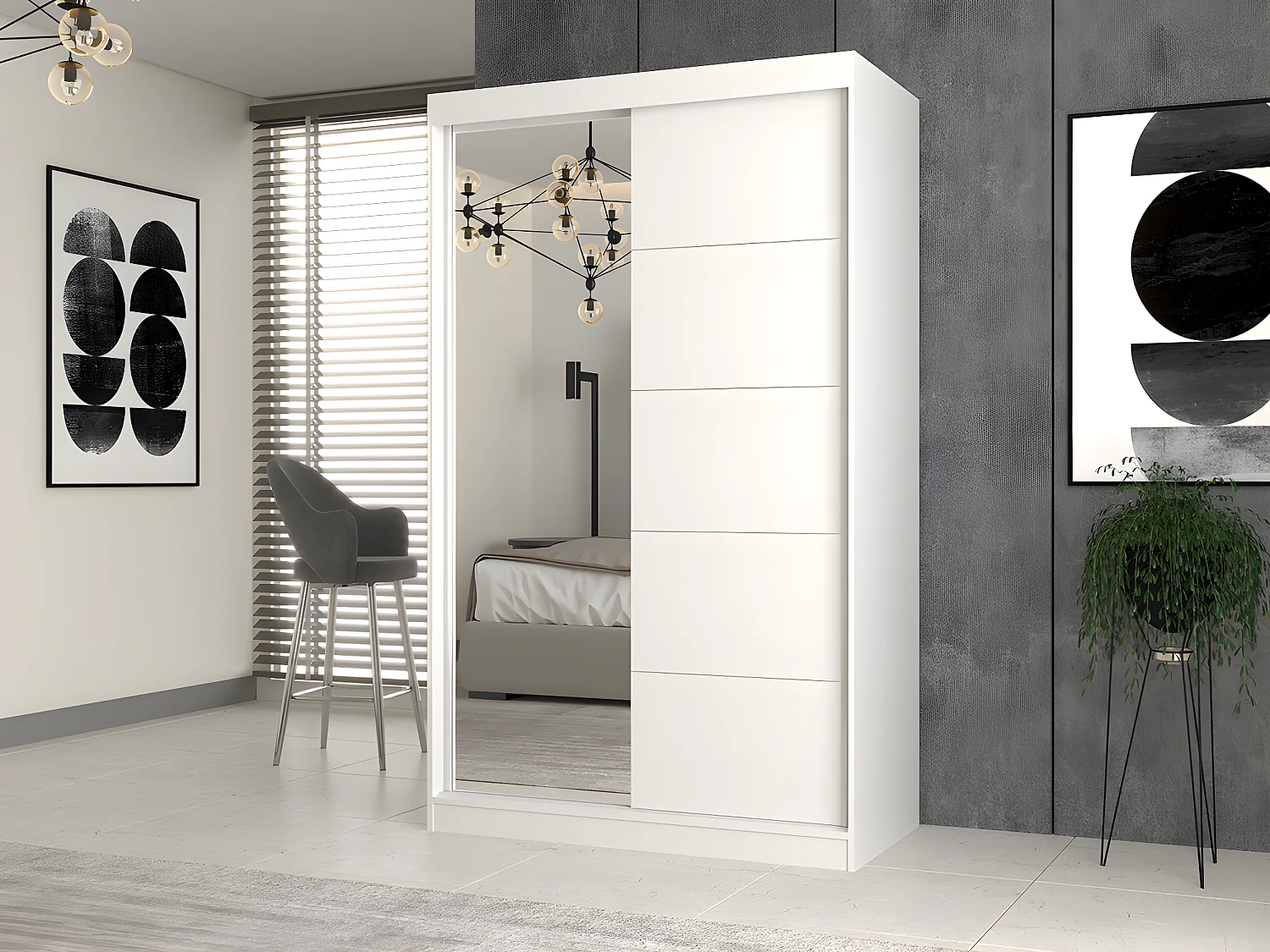 PAOLO - Armario con 2 puertas correderas - 1 espejo - Ancho 120 cm - Vestidor con 2 puertas