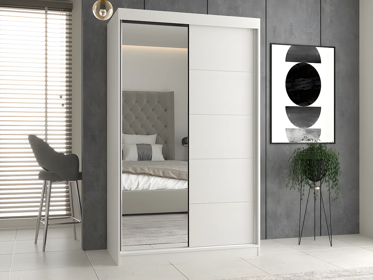 PAOLO - Armario con 2 puertas correderas - 1 espejo - Ancho 120 cm - Vestidor con 2 puertas