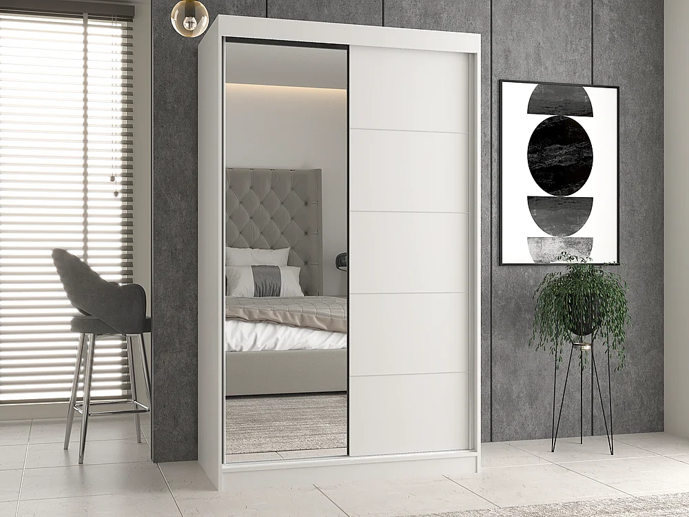 PAOLO - Armario con 2 puertas correderas - 1 espejo - Ancho 120 cm - Vestidor con 2 puertas