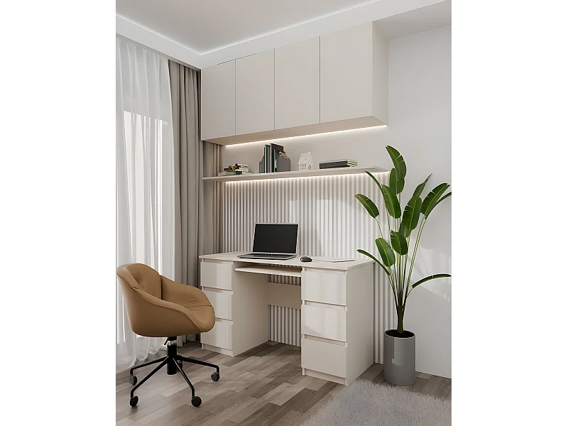 Biurko KUBA | Kaszmir Beż Biurko 6 szuflad | 130x51x76 cm | Nowoczesny Design