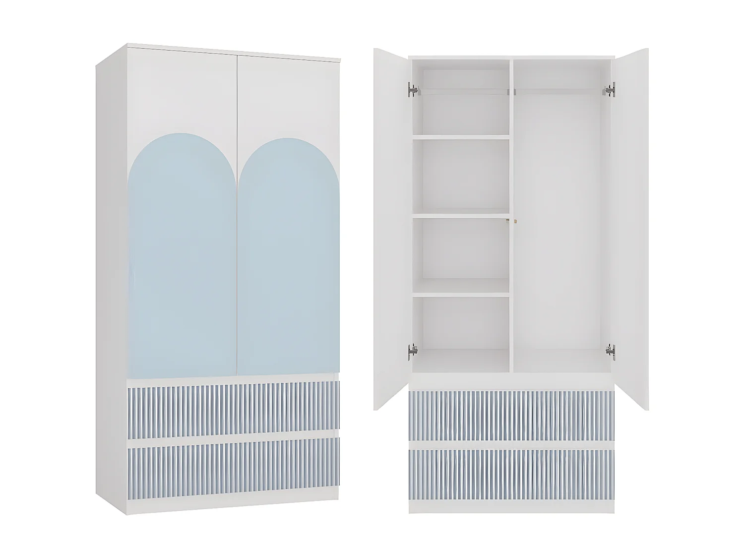 TURIN | Armadio moderno per bambini blu | Armadio multifunzionale | 2 ante + cassetti | Spogliatoio | Sistema TIP-ON