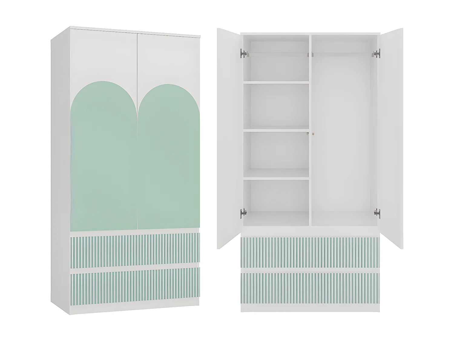 TURIN | Moderner Schrank Kinderzimmer grün | Multifunktionaler Kleiderschrank | 2 Türen + Schubladen | Ankleidezimmer | System TIP-ON