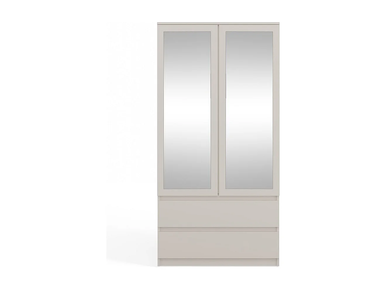 TURIN - Armoire 2 portes avec miroir style moderne chambre à coucher blanc - 90x50x180 - 2 tiroirs