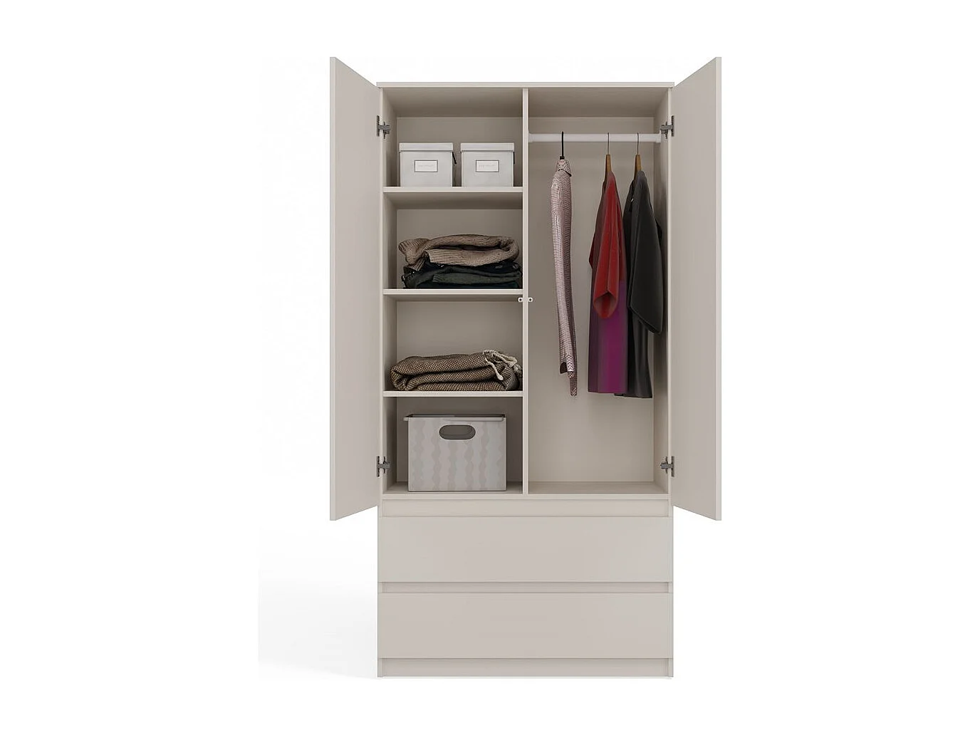 TURIN - Armoire 2 portes avec miroir style moderne chambre à coucher blanc - 90x50x180 - 2 tiroirs