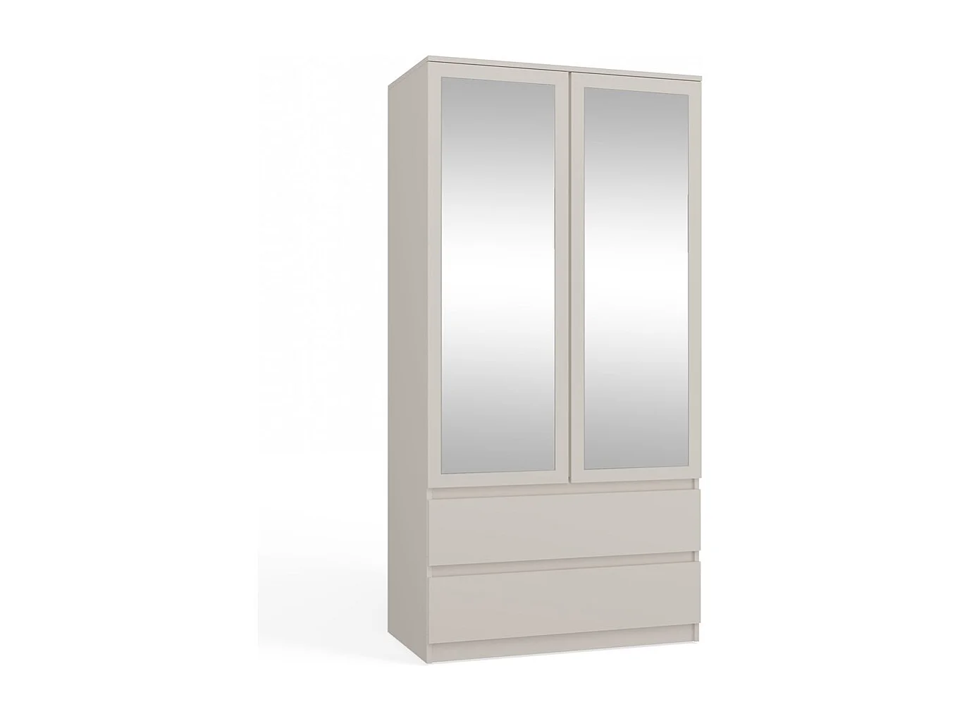 TURIN - Armoire 2 portes avec miroir style moderne chambre à coucher blanc - 90x50x180 - 2 tiroirs