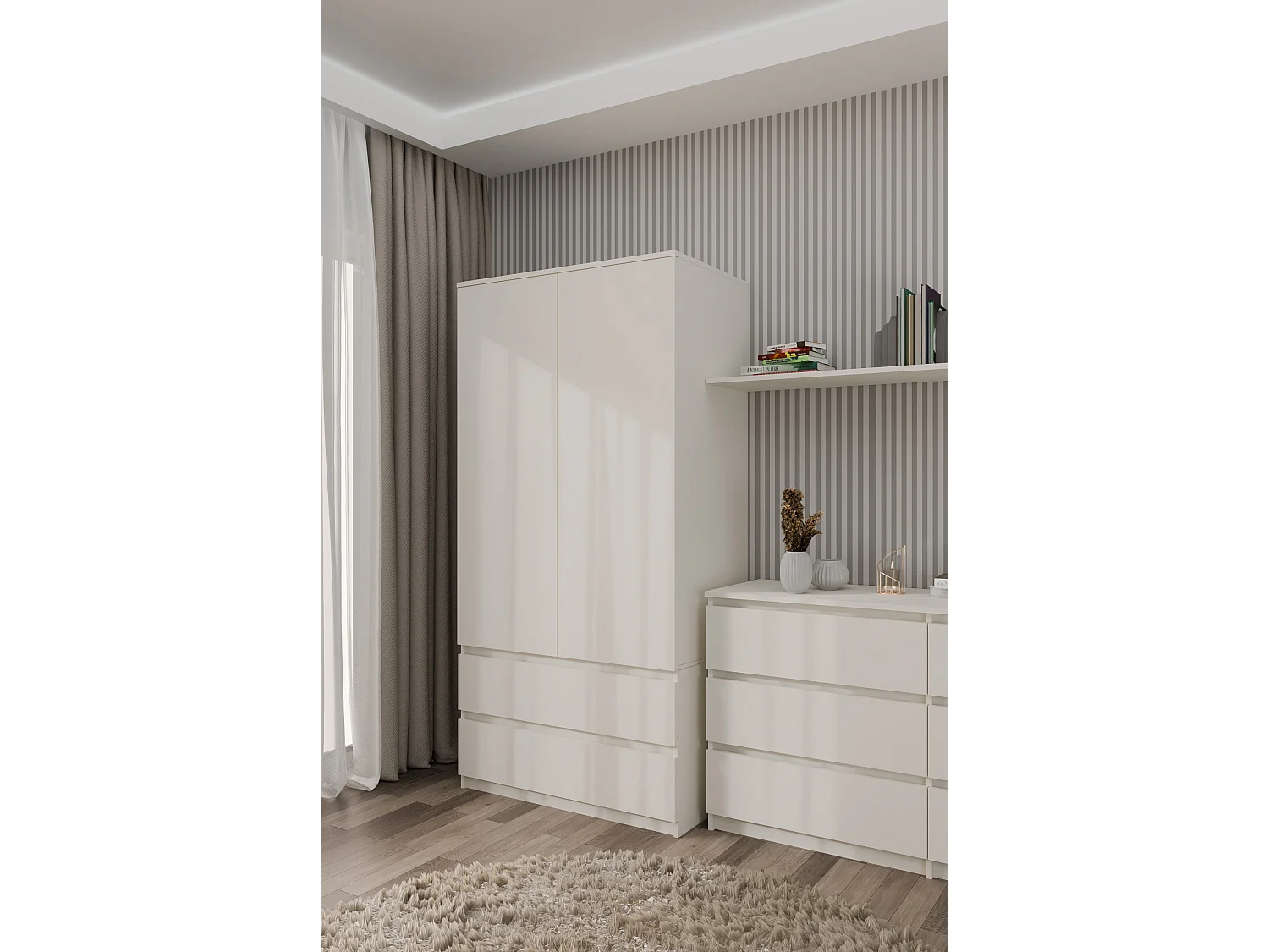 TURIN - Armario de dormitorio de estilo moderno - Armario multifunción - 2 puertas + 2 cajones - Vestidor