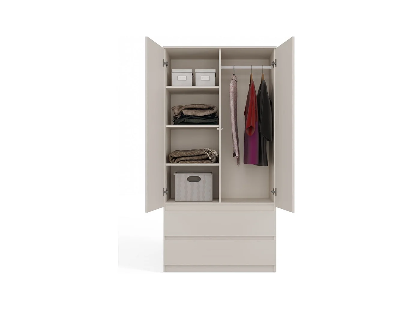 TORINO - Armadio in stile moderno per camera da letto soggiorno - Armadio multifunzionale - 2 ante + cassetti - Spogliatoio - Sistema TIP-ON