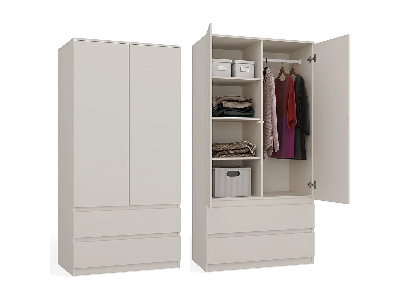 TORINO - Armadio in stile moderno per camera da letto soggiorno - Armadio multifunzionale - 2 ante + cassetti - Spogliatoio - Sistema TIP-ON