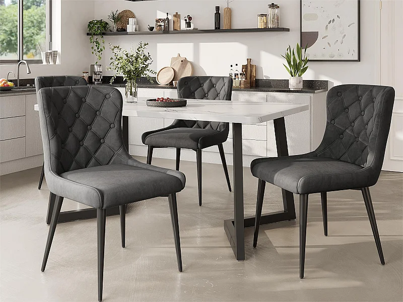 Juego de 4 sillas de terciopelo con patas de hierro negro - Gris