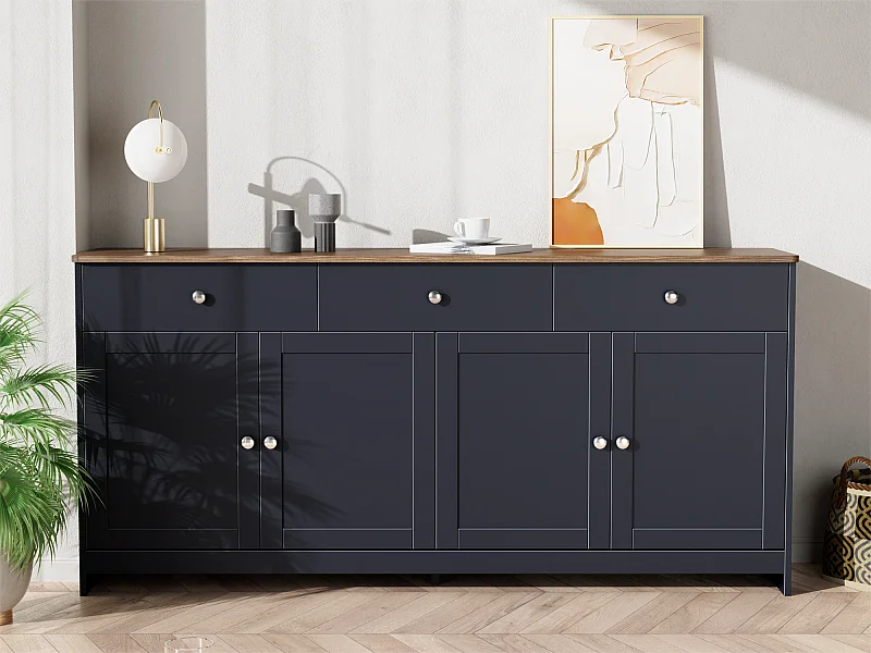 Buffet pour salon - 4 portes et 3 tiroirs - panneaux de particules - Gris noir