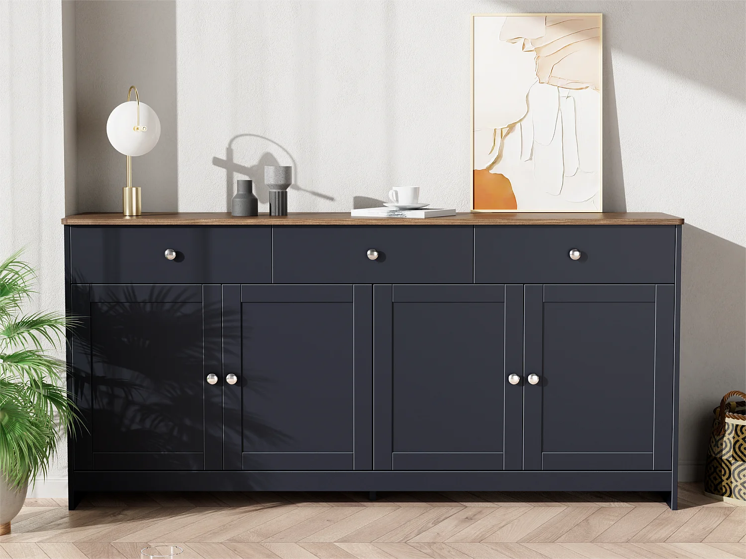 Buffet pour salon - 4 portes et 3 tiroirs - panneaux de particules - Gris noir