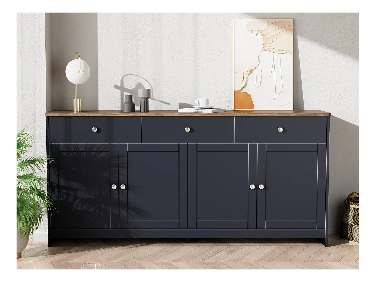 Buffet pour salon - 4 portes et 3 tiroirs - panneaux de particules - Gris noir