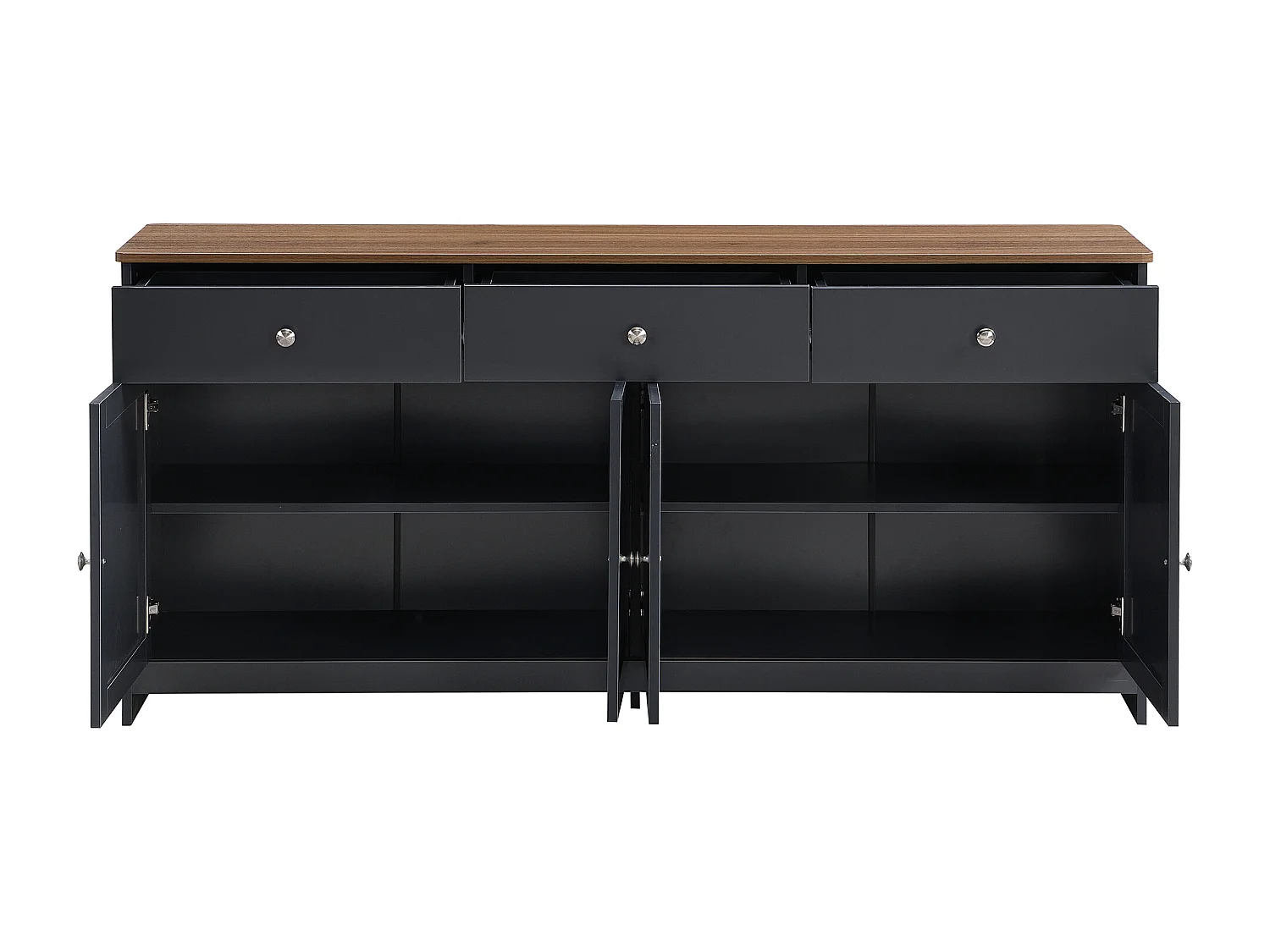 Buffet pour salon - 4 portes et 3 tiroirs - panneaux de particules - Gris noir