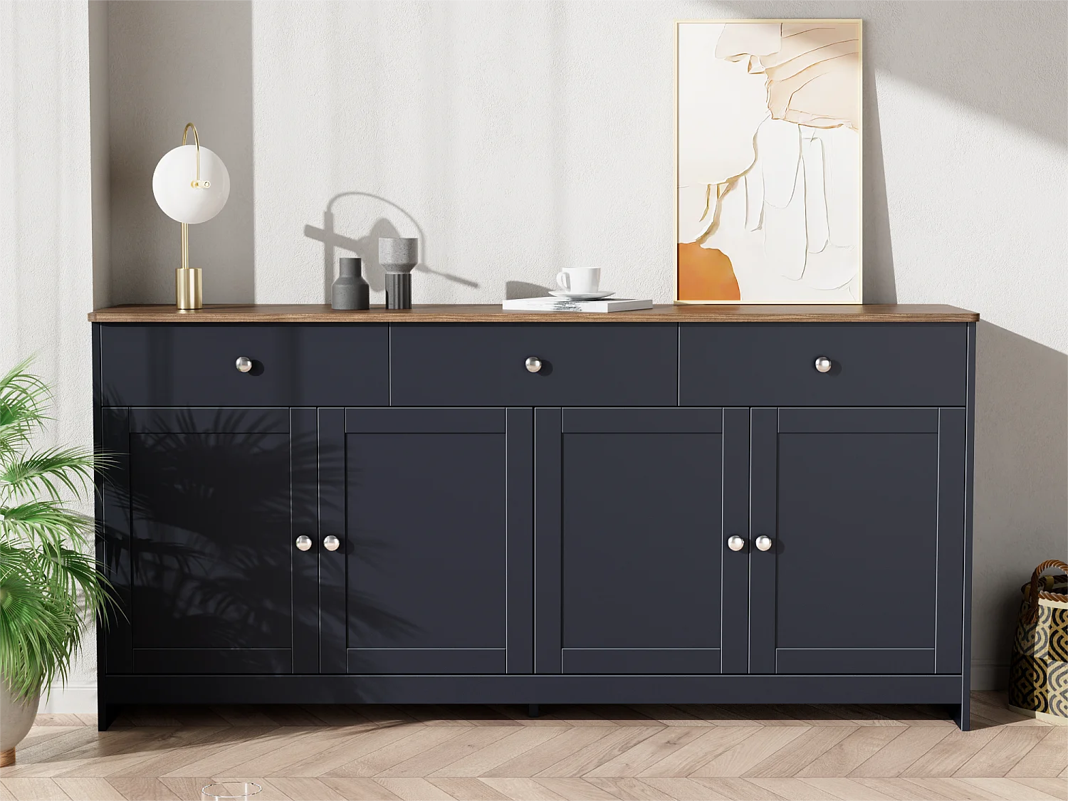 Buffet pour salon - 4 portes et 3 tiroirs - panneaux de particules - Gris noir