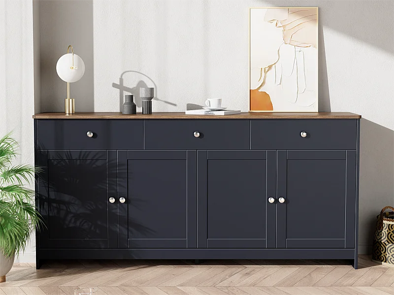 Buffet pour salon - 4 portes et 3 tiroirs - panneaux de particules - Gris noir