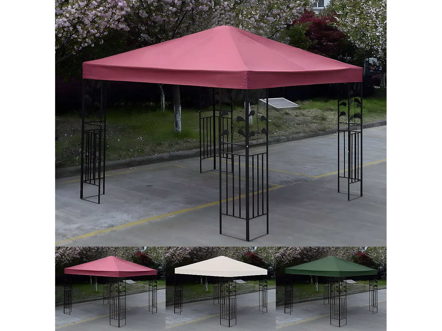 Toile de Rechange pour Pavillon Toile de Toit pour Tente Canopée pour Tonnelles 300 x 300 cm Vin Rouge