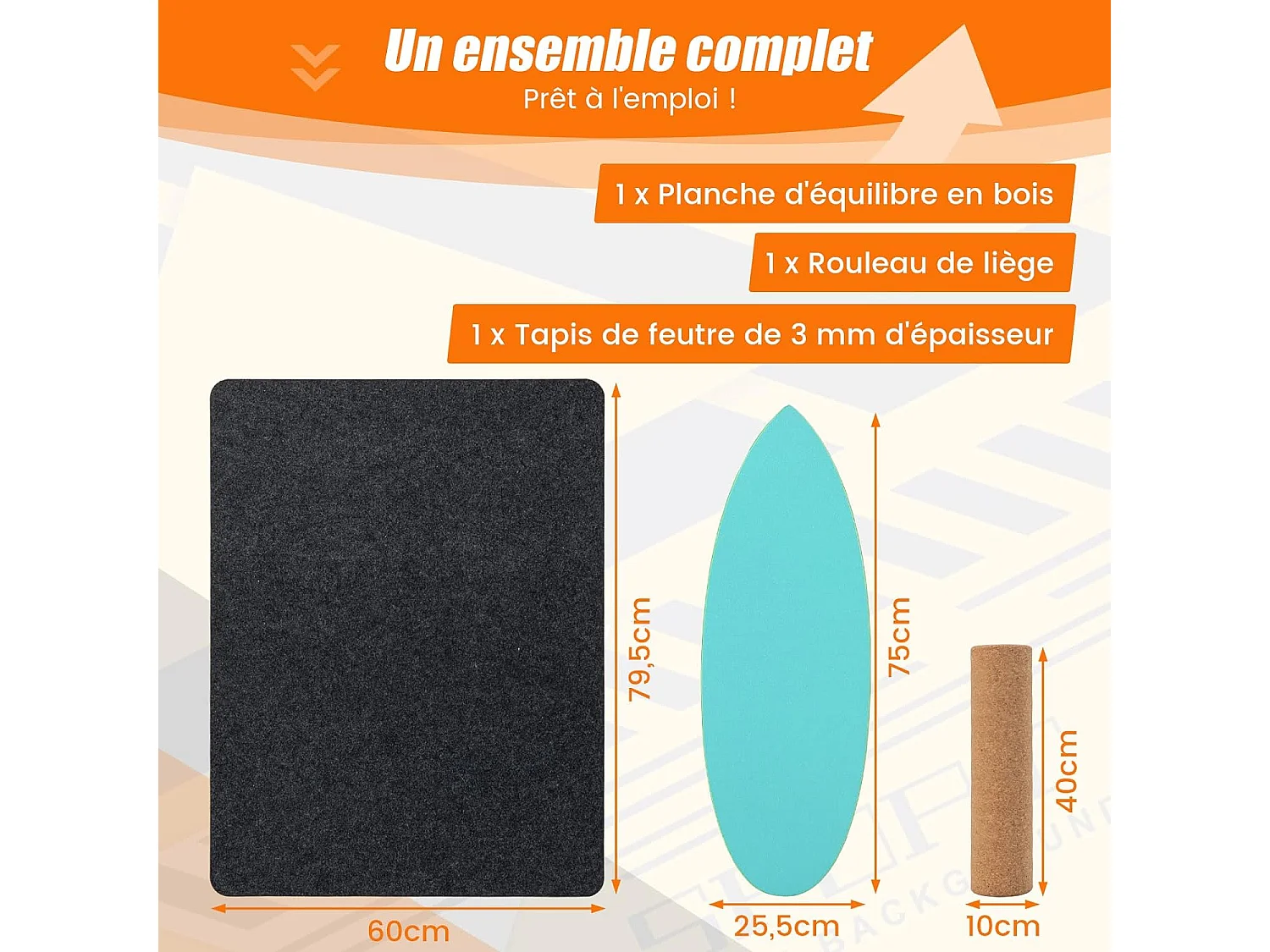 Planche d’Équilibre en Bois avec Rouleau et Tapis Antidérapant Charge 227 KG, Balance Board pour Entraînement de Skateboard Hockey Snowboard Surf Bleu