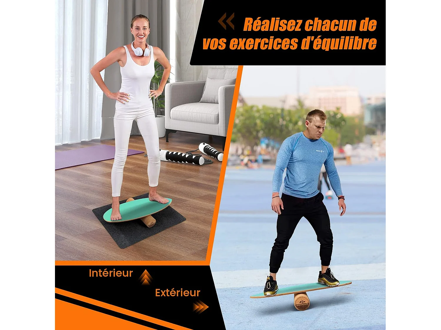 Planche d’Équilibre en Bois avec Rouleau et Tapis Antidérapant Charge 227 KG, Balance Board pour Entraînement de Skateboard Hockey Snowboard Surf Vert