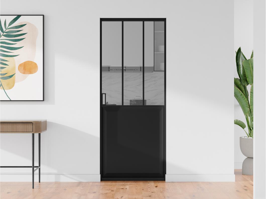 Porte coulissante atelier avec système à galandage - Noir et verre trempé - H205 x L73 cm - ARTISTO II