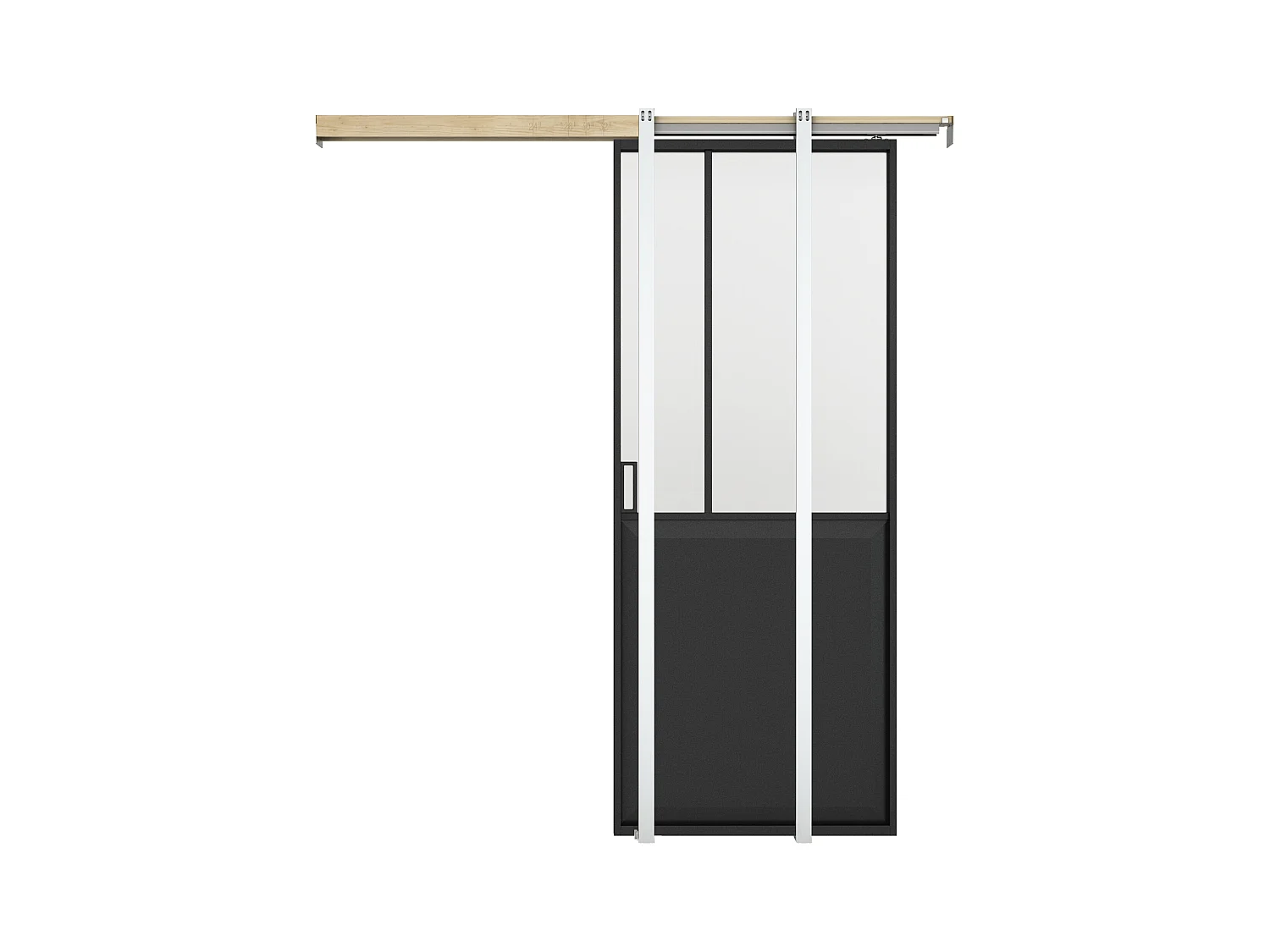 Porte coulissante atelier avec système à galandage - Noir et verre trempé dépoli - H205 x L63 cm - ARTISTO II