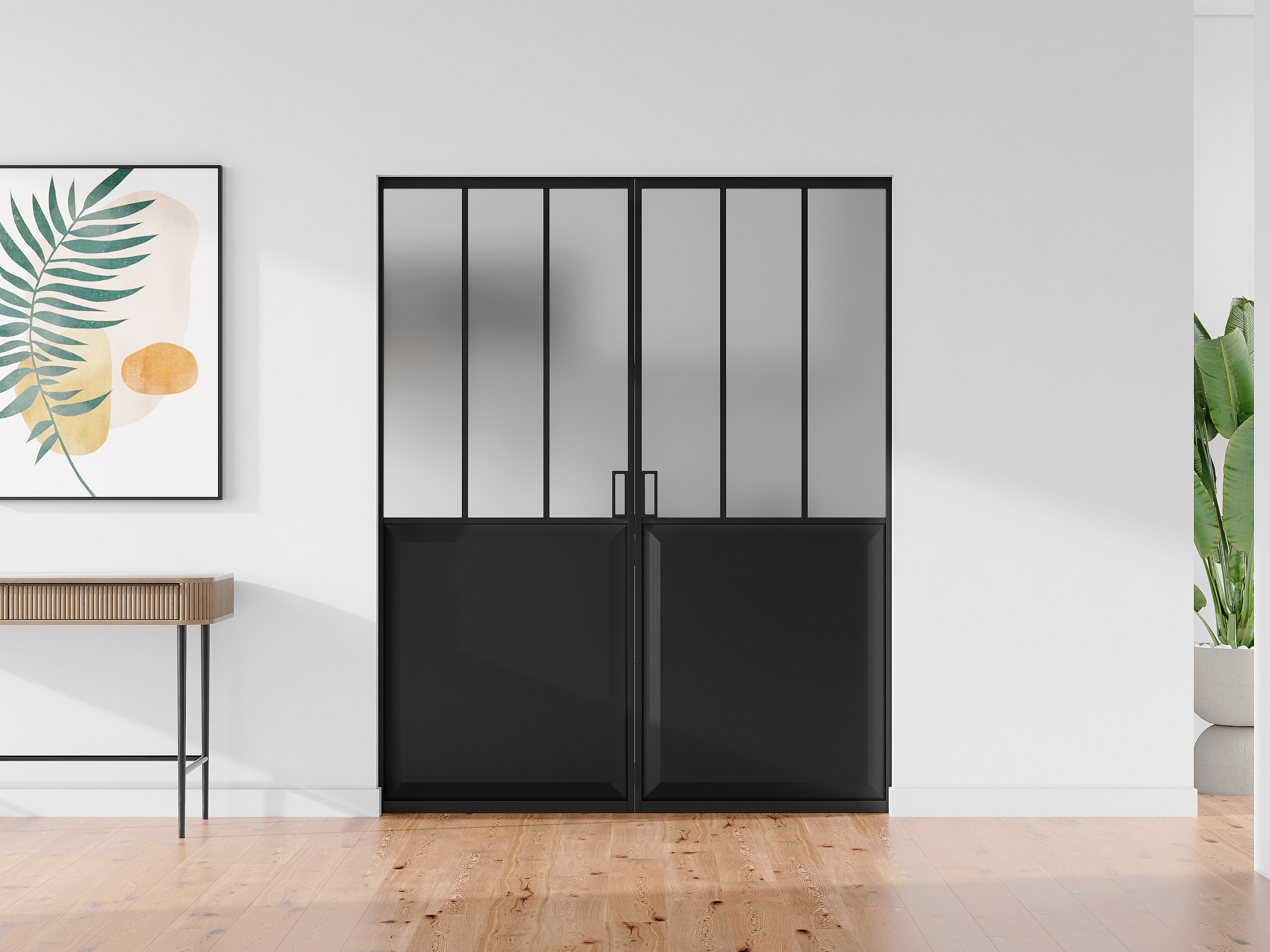 Porta de correr dupla sistema de tabique vidro fosco 2xA205xC63 cm
