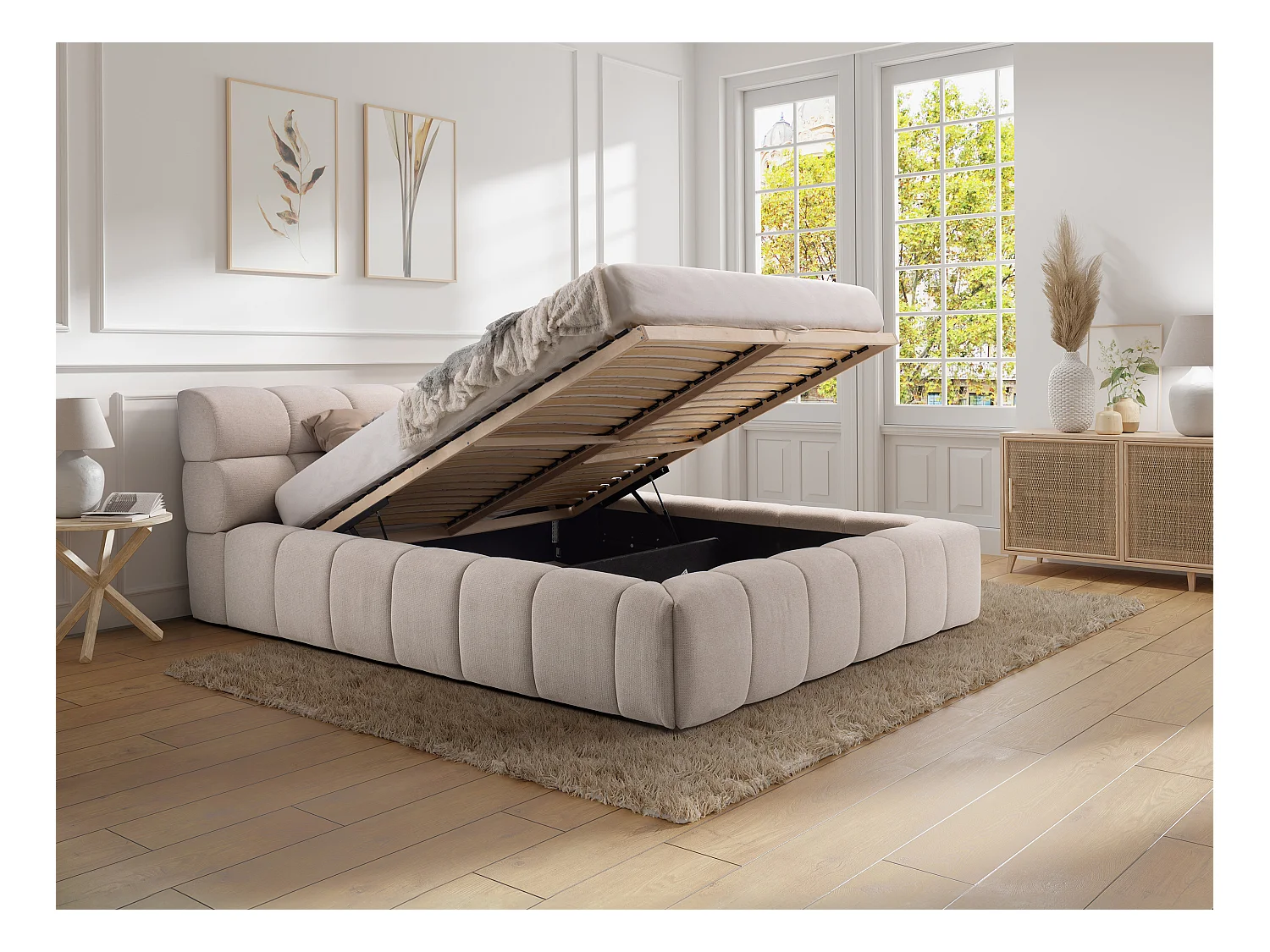 Canapé abatible 200 x 200 cm - Tela - Beige + Colchón - FORVIK de Pascal Morabito
