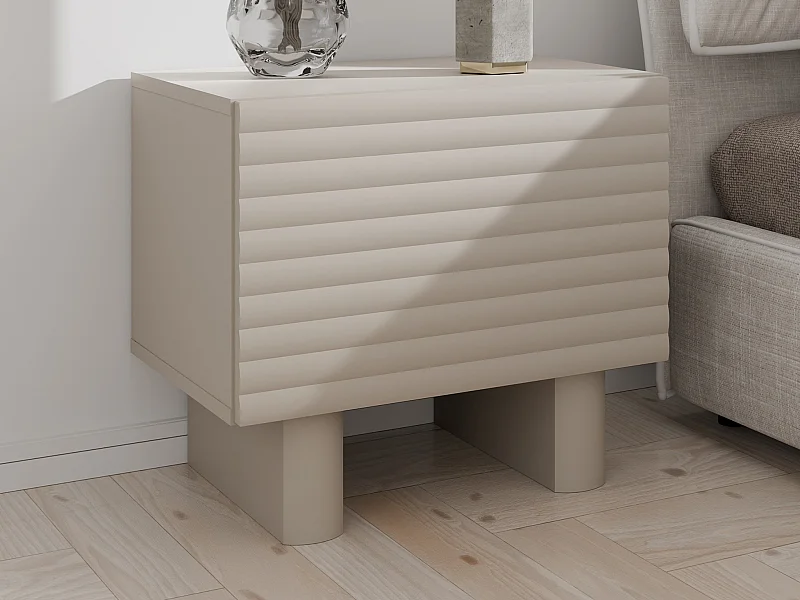 Table de chevet 1 porte - MDF - Beige - LUDIMA