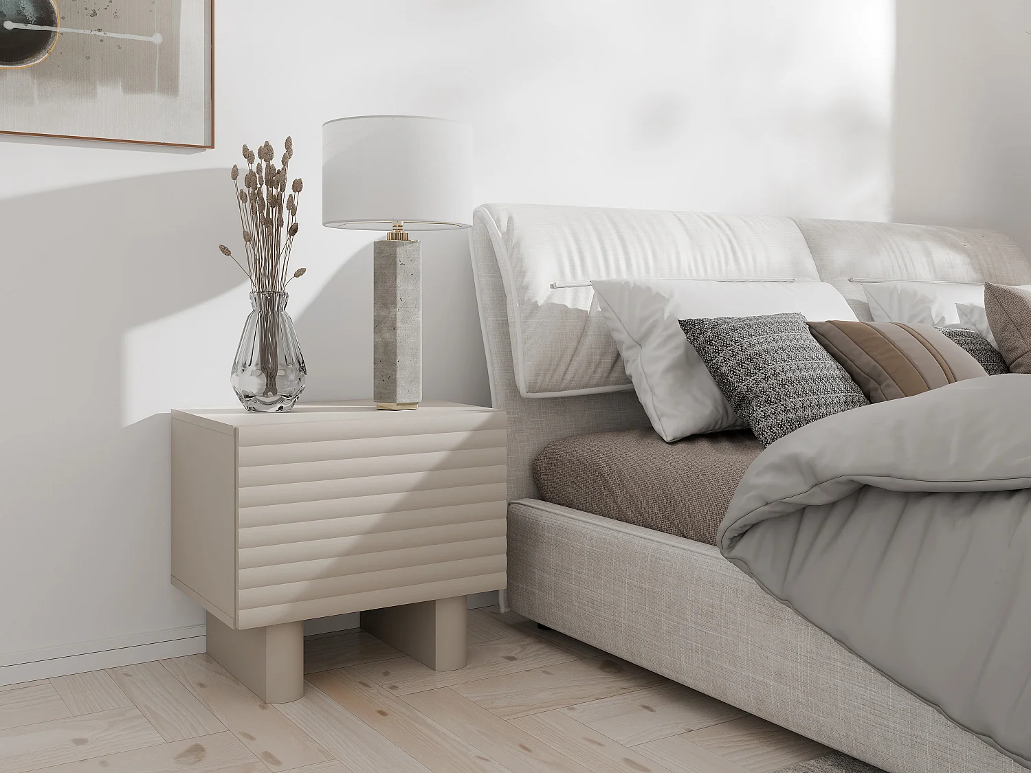 Table de chevet 1 porte - MDF - Beige - LUDIMA