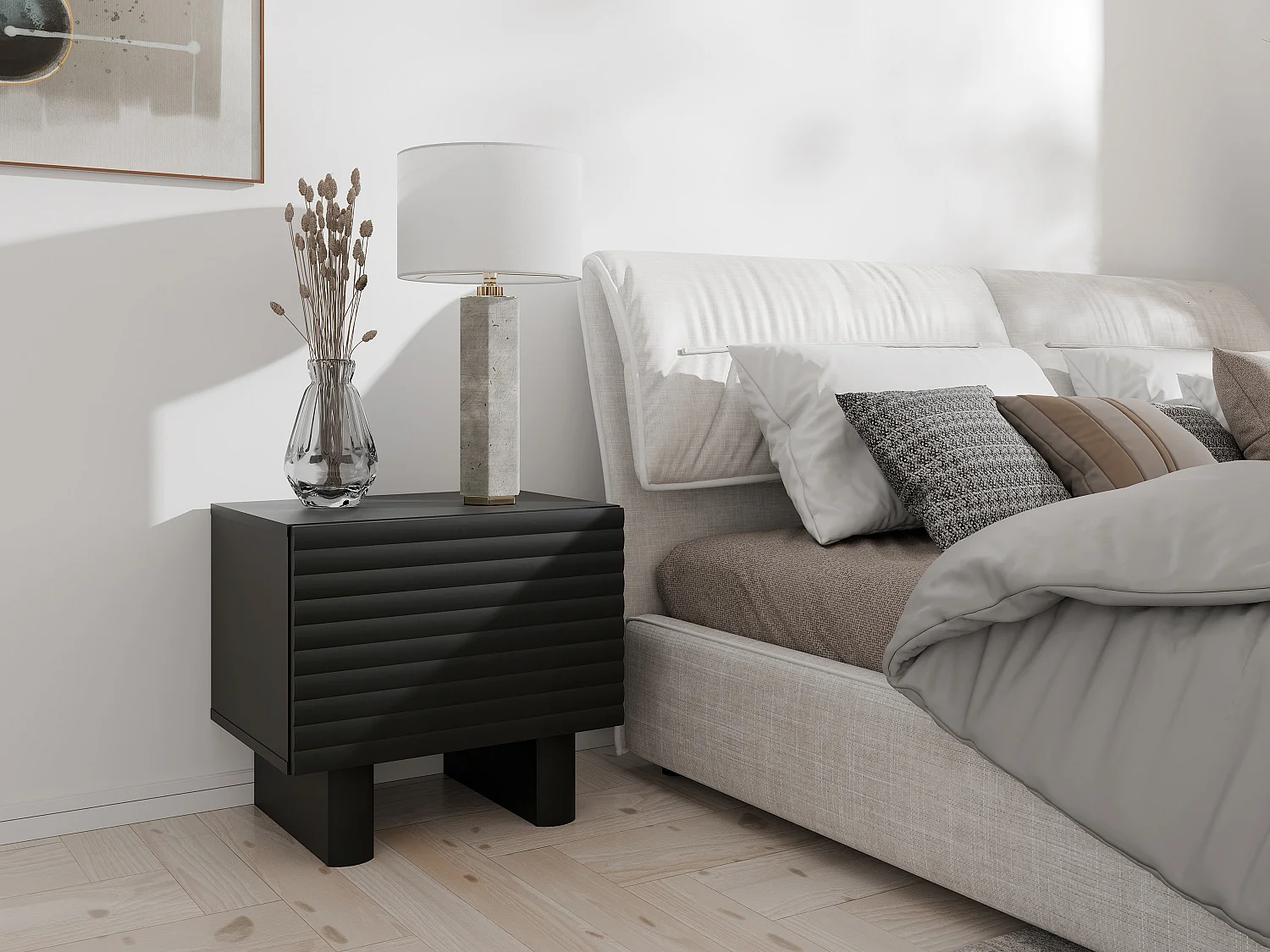 Table de chevet 1 porte - MDF - Noir - LUDIMA