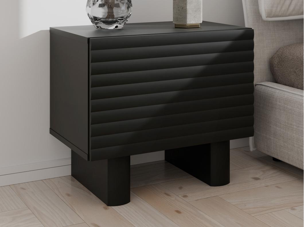 Table de chevet 1 porte - MDF - Noir - LUDIMA